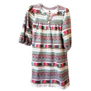 Tea Collection Girl's 6 Multicolor Striped Long Sleeve V-Neck Dress